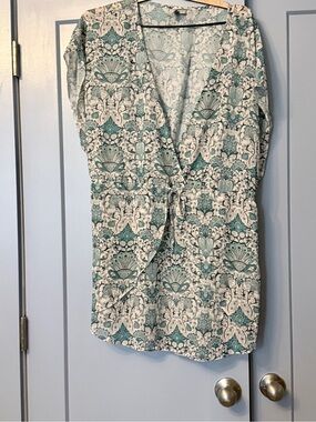 ASOS Teal & White Paisley Wrap-Front Tunic
